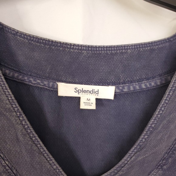 Splendid Collection Blue Shift Dress Sz M Pockets V Neck Distressed Summer $149 - Picture 5 of 8